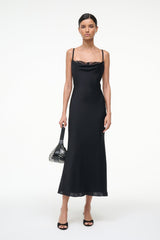 EVANGELINE SILK MIDI DRESS | BLACK